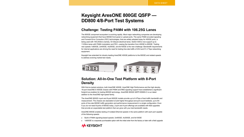 Keysight AresONE 800GE QSFP — DD800 4-Port Test System